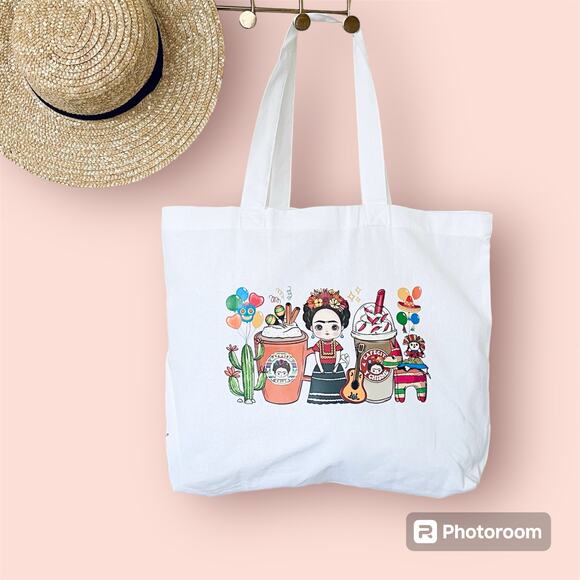 Frida Kahlo Cafecito Y Chisme Tote Bag NWOT - Picture 1 of 3
